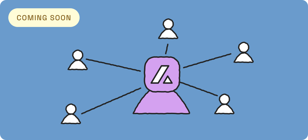Illustration of a shared Axari teammate connected to the whole team, labeled coming soon
