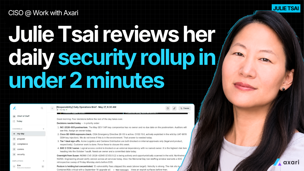 Watch Julie Tsai review her daily security rollup using Axari