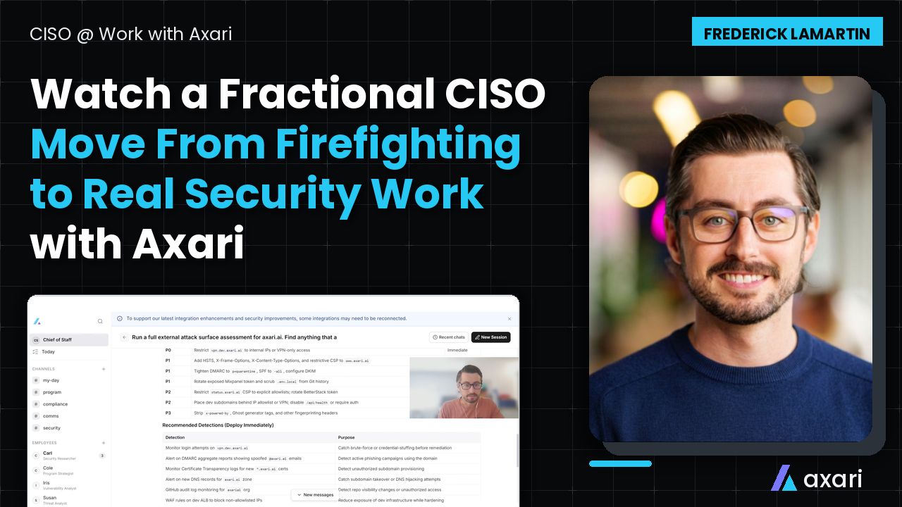 Watch Fred, a Fractional CISO, Move From Firefighting to Real Security Work with Axari